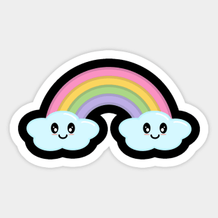 Kawaii Cute Happy Rainbow and Clouds in Black Sticker